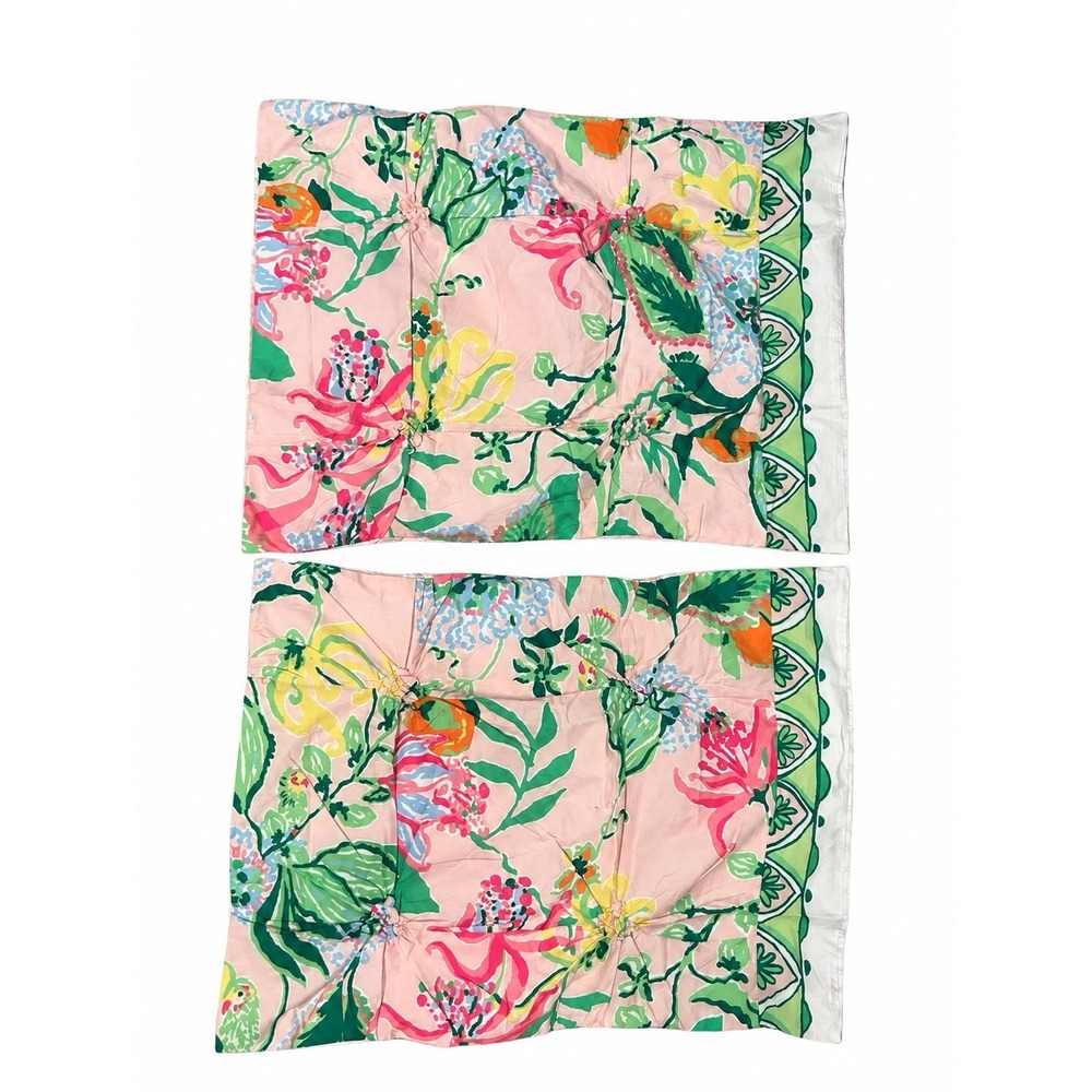 Lilly Pulitzer Pottery Barn Teen Pillow Shams Standard Pink Floral Set EUC 20x26